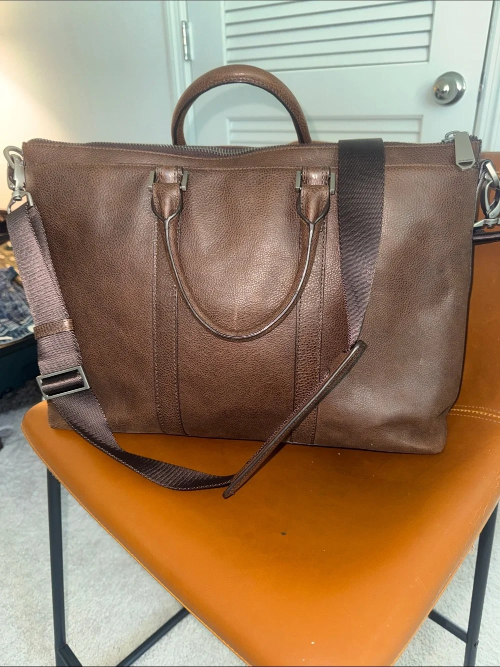 Brahmin Vintage Leather Brown Briefcase with Shoulder Strap